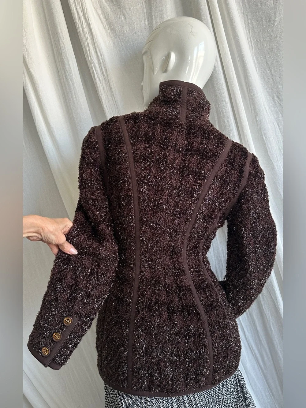 Jacket Zipper Front Chocolate Brown 90s collection Stretches Lined Shawl collar